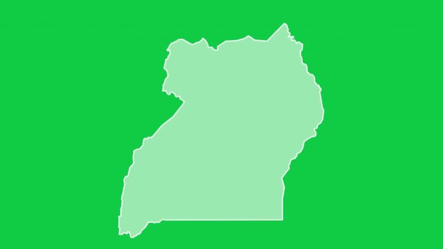 Uganda map glow outline animation green background