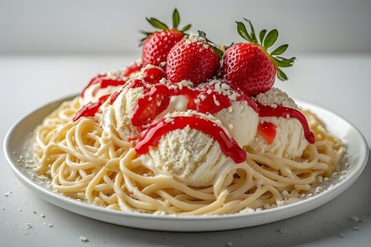 spaghettieis dessert on a plate