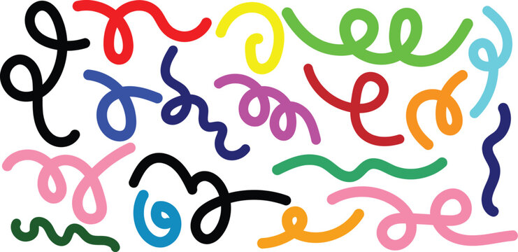 Vibrant abstract color line shapes squiggle vector graphic design for kids