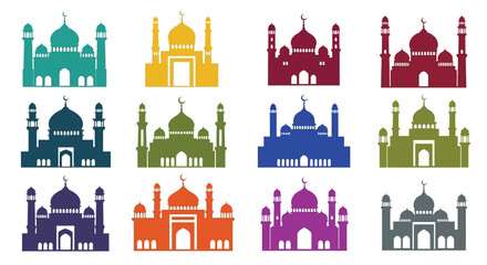 Obraz premium Colorful islamic mosque silhouettes arranged in a grid pattern