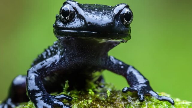 selective focus salamander on moss-covered log