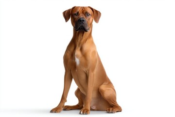 Obraz premium Sitting Brown Dog in Upright Posture on White Background Isolated Image