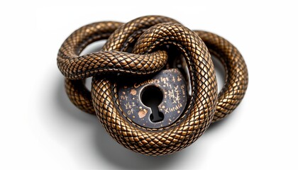 A gold snake bracelet with a metal lock detail.