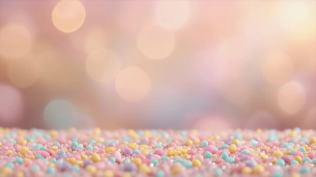 Colorful candy sprinkles on pink background with bokeh lights