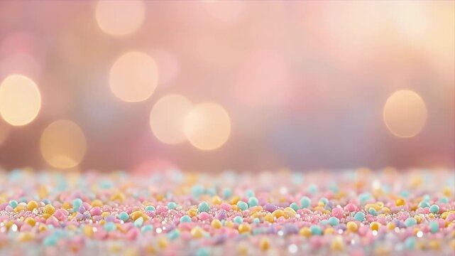 Vibrant colorful candy sprinkles on a festive background with bokeh lights