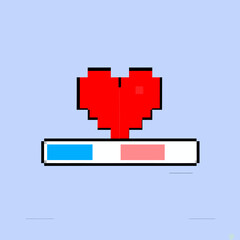 Obraz premium A pixelated red heart icon displayed on a light blue background with a progress bar below it