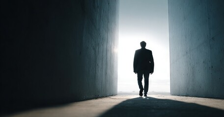 Obraz premium Walking Figure in Formal Attire with Backview Against Bright Open Space
