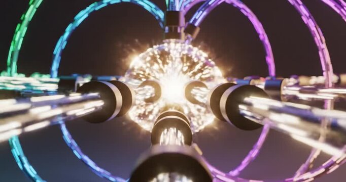 Colorful glowing energy conduits radiating from a central source, creating a vibrant visual display