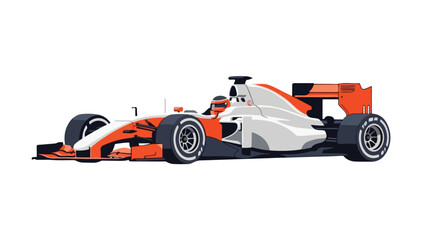 Obraz premium Many people watch a sleek, orange and white race car speeding on a track with a plain white background, captured in a cinematic style with a focus on speed and motion.