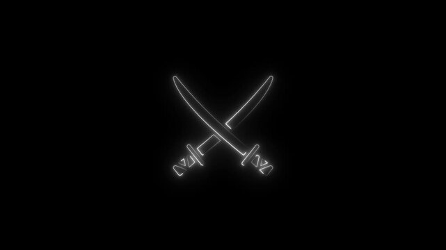 Glowing Neon Crossed Swords on Black Background Symbolizing Conflict and Power 4k animation video with black background 