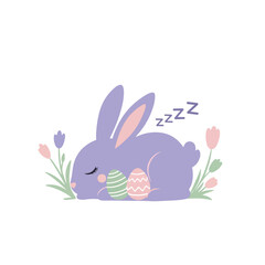 Sleeping Easter Bunny with Easter Eggs in Pastel Colors with Soft Lighting for Easter Greeting Card