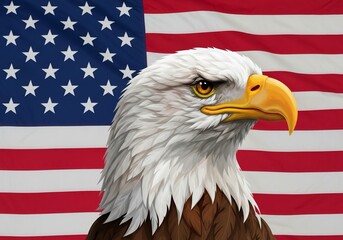American bald eagle portrait with united states flag background symbolizing freedom and patriotism