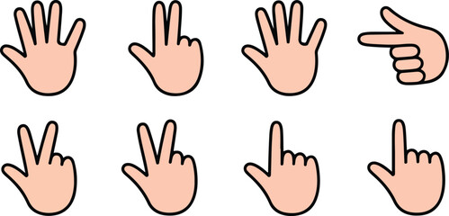 Fototapeta premium Minimalist Hand Gesture Icon Vector Set Counting and Pointing Line Art