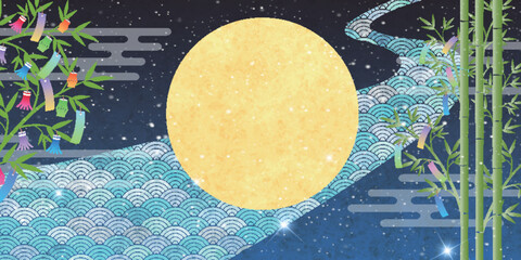 Obraz premium 七夕 天の川 和柄 背景