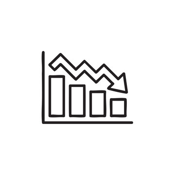 Simple line graph illustration showing downward trend with decreasing bars and arrow