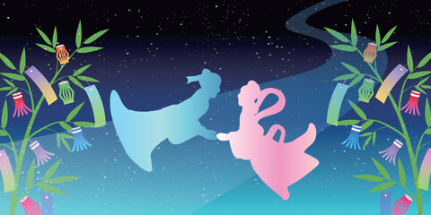 七夕　天の川　和柄　背景