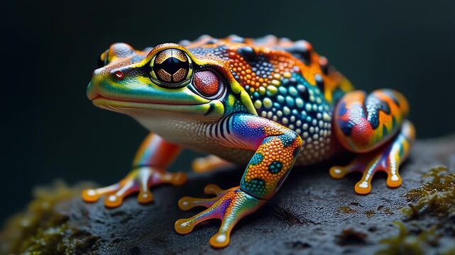 Vibrant Multicolored Frog with Intricate Patterns on a Rock
