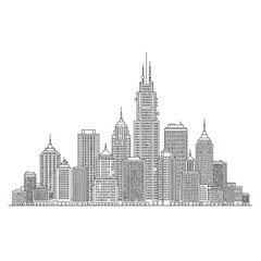Fototapeta premium Urban Silhouette: An illustration depicting an urban skyline with various architectural styles, showcasing a modern cityscape. 