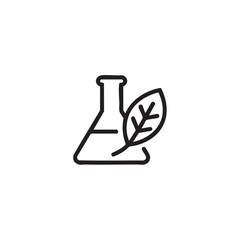 Obraz premium A simple line drawing of a laboratory flask with a leaf beside it on a plain surface viewed from the side