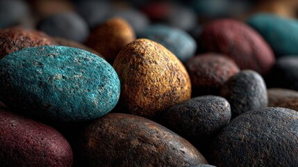 Close-up of a collection of colorful pebbles