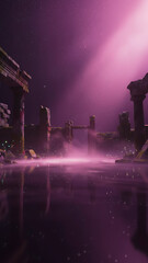 Fantasy Night Environment with Glowing Mist and Reflective Surface &ndash; Cinematic Atmospheric Background for Product Mockup, Branding Presentation, Luxury Showcase and Creative Advertising