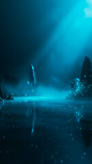 Fantasy Night Environment with Glowing Mist and Reflective Surface &ndash; Cinematic Atmospheric Background for Product Mockup, Branding Presentation, Luxury Showcase and Creative Advertising