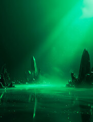 Fantasy Night Environment with Glowing Mist and Reflective Surface &ndash; Cinematic Atmospheric Background for Product Mockup, Branding Presentation, Luxury Showcase and Creative Advertising