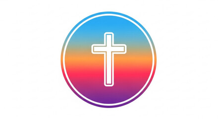 Fototapeta premium Christian Cross Symbol in Rainbow Gradient Circle on White Background