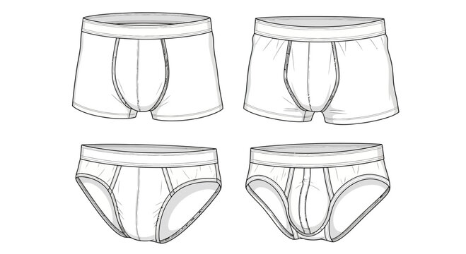 Men's Underwear Fashion Flat Sketches: Boxer Briefs and Briefs