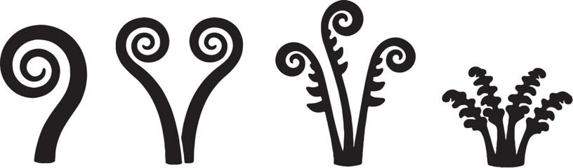 Fiddlehead And Young Fern Silhouette Botanical Icons © Bui