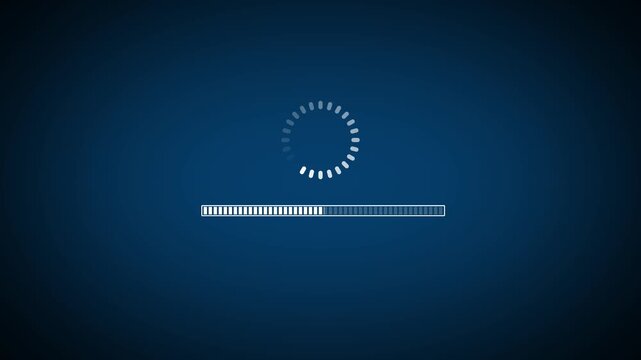 4k Circle Loading Process Loading circle icon to Complete Screen Animation.Circles loading icon on black and blue background.