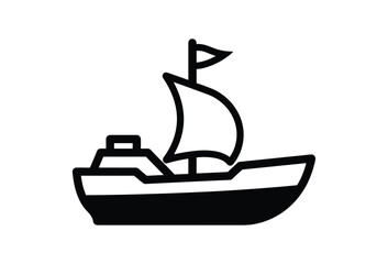Simple black and white illustration of a sailboat on white background © NorStock