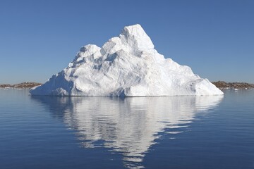 Large iceberg in calm water, clear sky