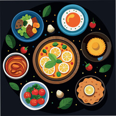 traditional middle eastern dishes on black plates	