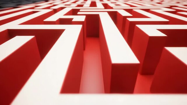 A close-up view of a complex black maze with sharp corners and dark shadows.