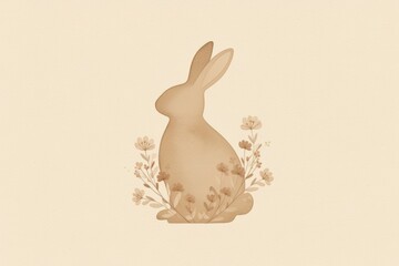 Obraz premium Minimalist bunny silhouette with floral design on beige background