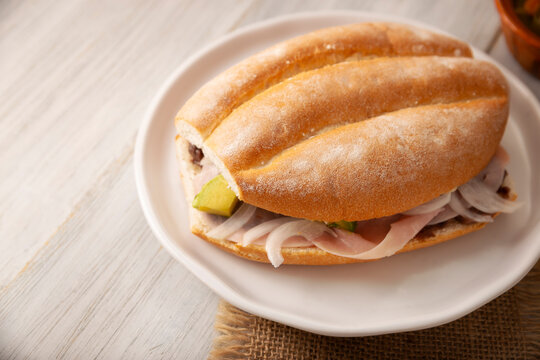 Mexican ham sandwich, in Mexico it is called Torta de Jamon, it is the most popular of the Mexican Tortas and the recipe varies depending on who prepares it, made with bolillo o telera bread.