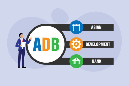 Asian Development Bank ADB Infographic with Businessman | Regional Economic Development 2d flat vector illustration