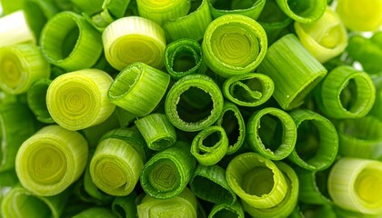Vibrant Macro Texture of Freshly Sliced Green Onions (Scallions) Cross-Section