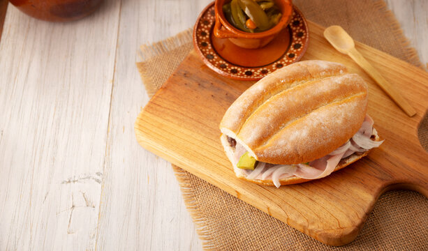 Mexican ham sandwich, in Mexico it is called Torta de Jamon, it is the most popular of the Mexican Tortas and the recipe varies depending on who prepares it, made with bolillo o telera bread.