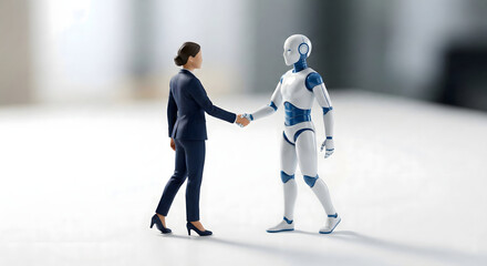 AIと人間による信頼の握手 ビジネスパートナーシップの象徴
