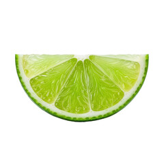 Freshly cut vibrant green lime wedge, juicy translucent pulp, pith, and rind with droplets, isolated on transparent background with copy space, appetizing natural freshness concept