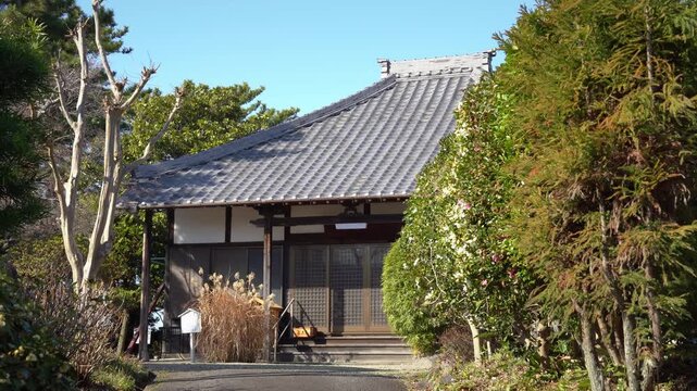 Frontal View of Zaigenji Temple in Chiryu City (Aichi, Japan)