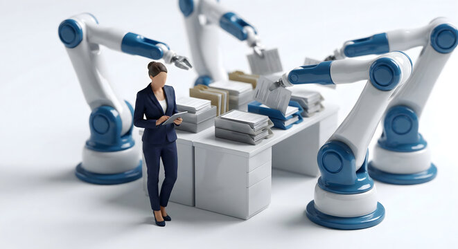 複数のロボットアームによる事務作業の自動化 RPAとDXの推進
