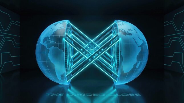 Divided Globe Stock Photo &ndash; Futuristic World Split Concept Image