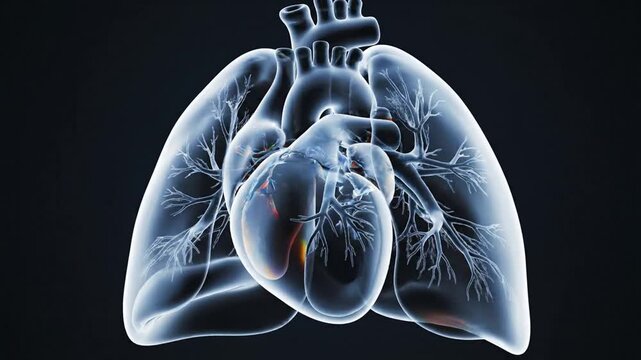 Animated X-Ray View of the Human Heart and Lungs, Medical Visualization, Healthcare Anatomy
