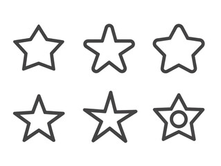Obraz premium Set of six minimalist black line art icons, featuring various star shapes for ratings and achievements