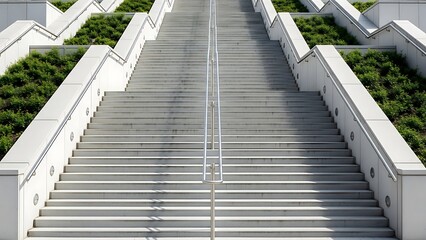 Fototapeta premium Monumental staircase with green spaces offering urban serenity and depth