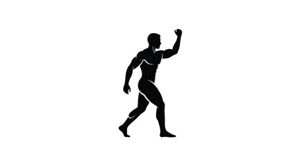 Fototapeta premium Dynamic man walking forward with arm raised a striking silhouette