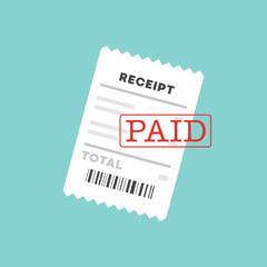 Paid Receipt with Red Stamp Flat Vector